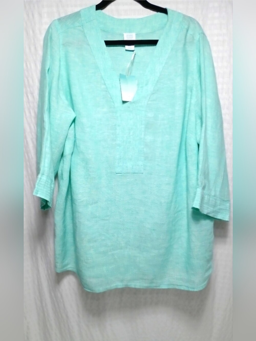 Sigrid Olsen Light Teal Green V-Neck Linen Tunic 1X